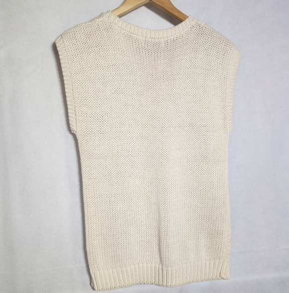 Vintage Unbranded Cream Knit Sweater Vest Sz S with Blue / Purple Accents - Picture 3 of 5